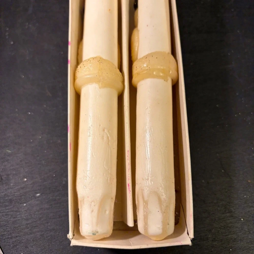 Vintage Snowman Taper Candles Pair Wax Holiday Decor White Red Green 12 Inch